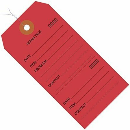 BSC PREFERRED 6 1/4 x 3 1/8'' Red RePairs Tags Consecutively Numbered - Pre-Wired, 1000PK S-10752RPW